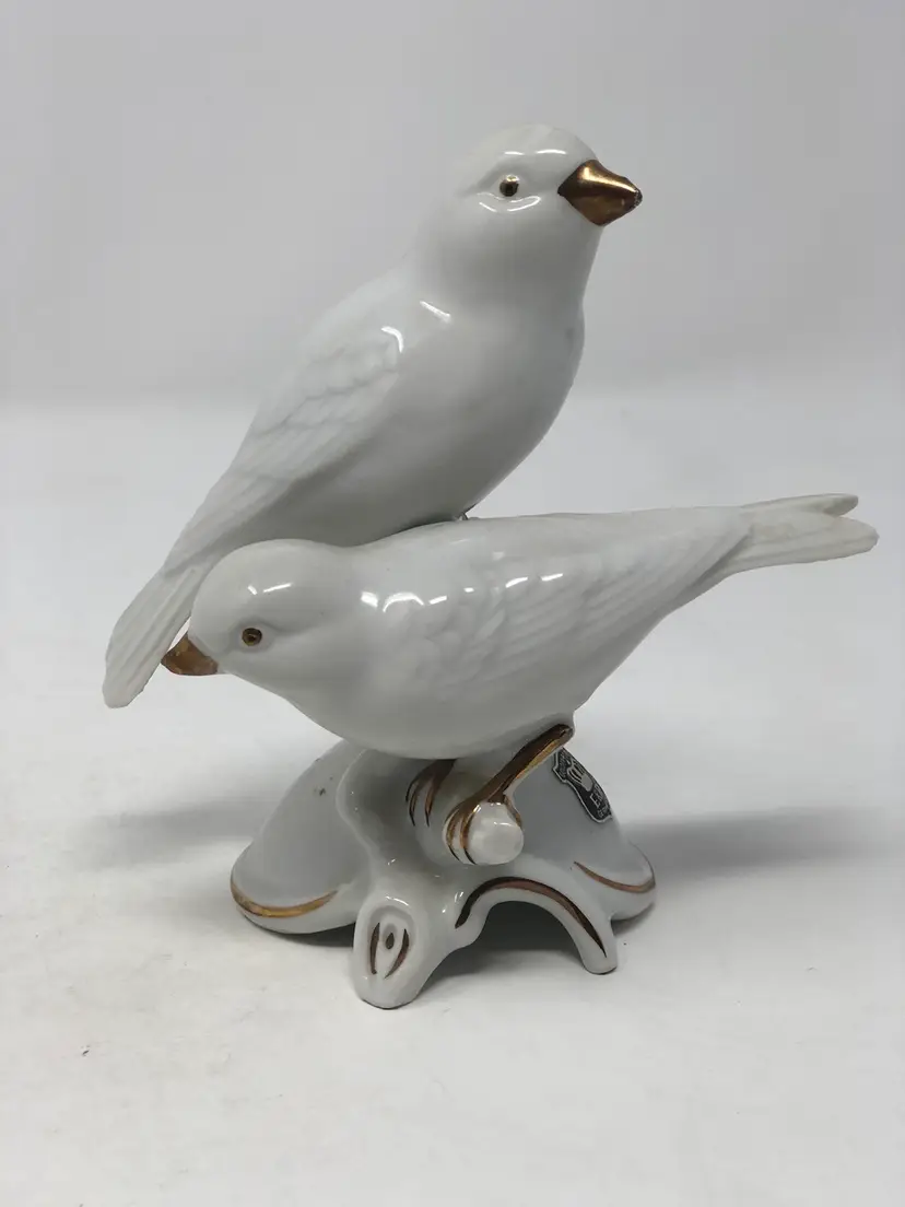 #2-E&R Golden Crown Gerold Porzellan White Birds Figurine with Gold Details