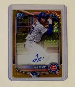 Juan Tomas 1st Bowman Chrome Auto Gold Shimmer Refractor /50 Chicago Cubs