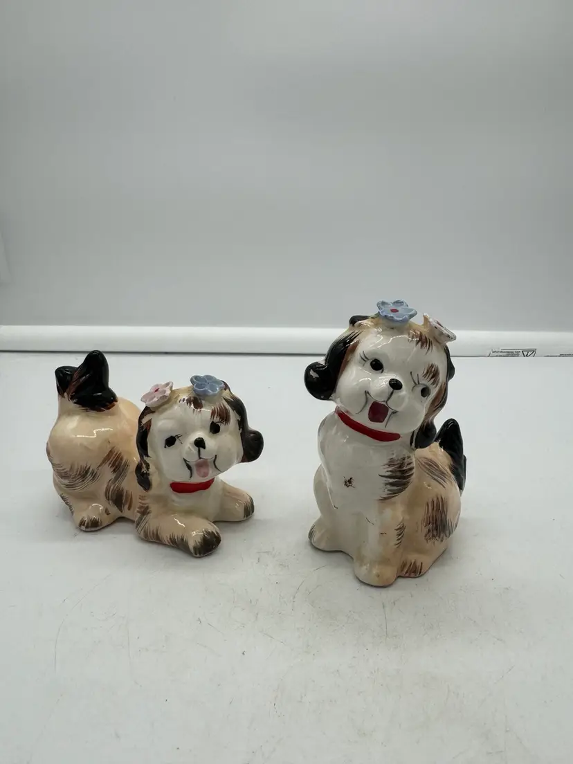 Vintage Nippon Pair Of Porcelain Dog Figurines Japan