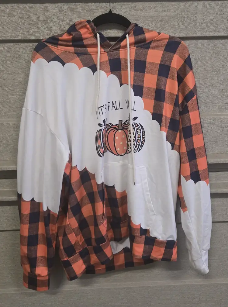 Women's Hoodie Sweatshirt Orange Black White "It's Fall Y'All" Size XXL