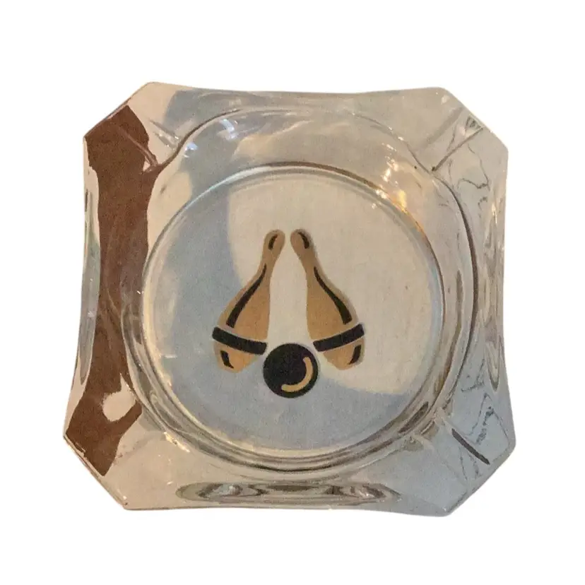 Vintage Clear Glass Bowling Pins And Ball Ashtray/Trinket Dish 4 Inches Across