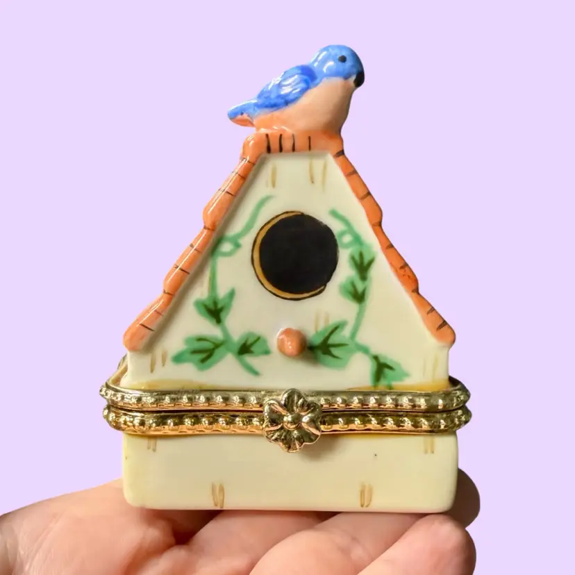 90’s Vintage Porcelain Trinket Box Bird House NO TRINKET