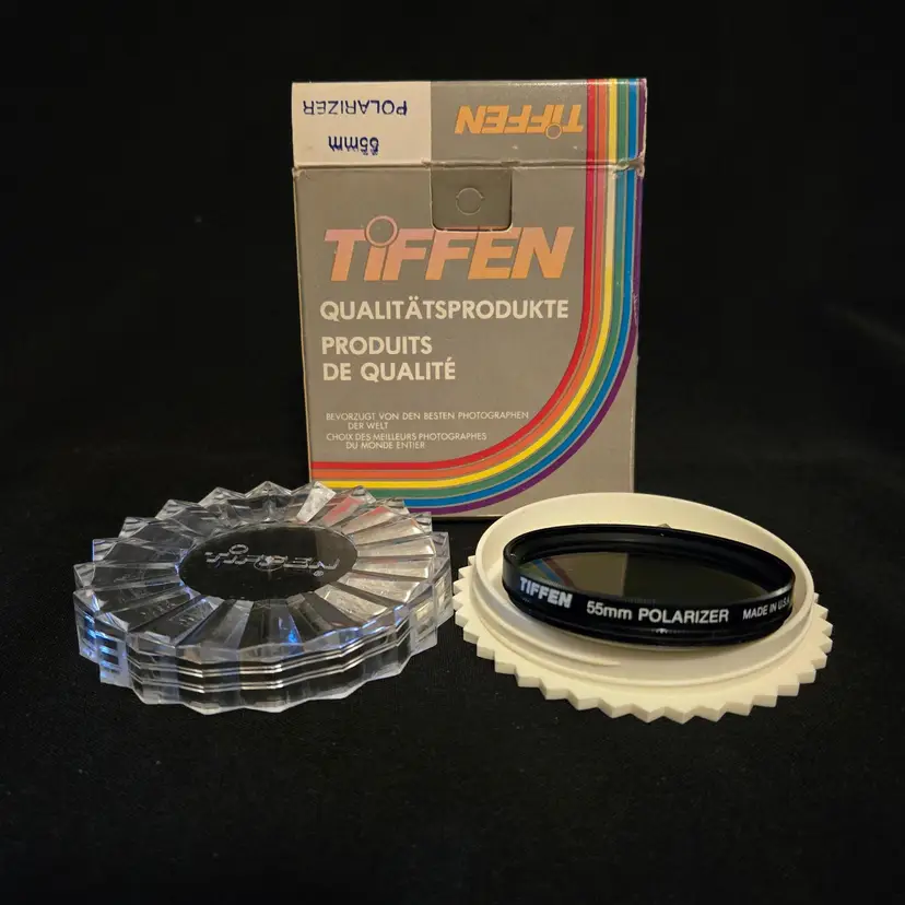 Tiffen 55mm Circular Polarizer Filter Plastic Case & Box Made in USA Vintage