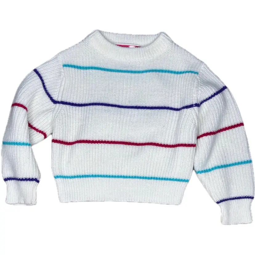 Boys Vintage White Stripe Sweater Size 4 Y2K Hipster Eclectic Grandpa Retro