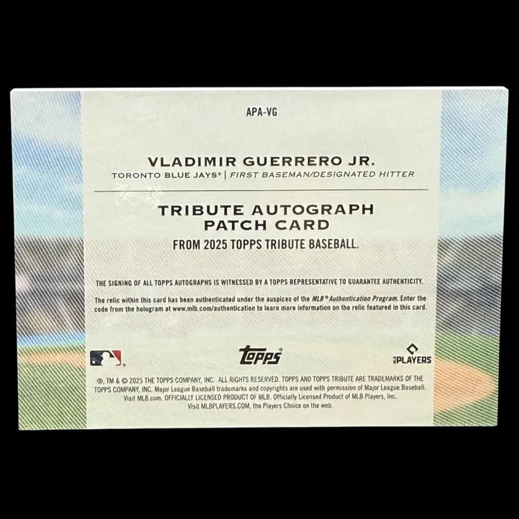 Vladimir Guerrero Jr. 2025 Topps Tribute Auto Patches #APA-VG 47/50 Game Used