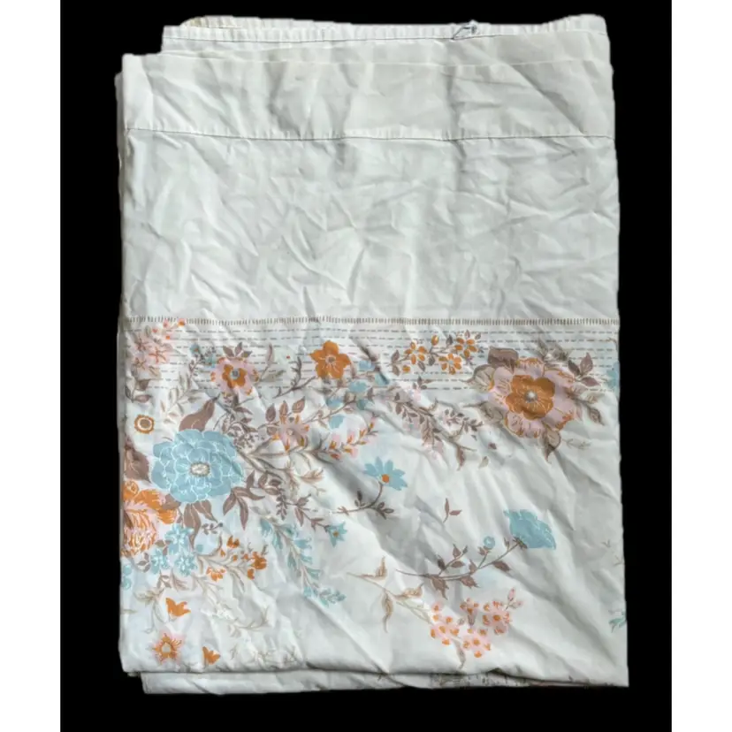 Vintage Tastemaker Cream Floral Twin Flat Sheet Cutter Fabric Cottagecore Rustic