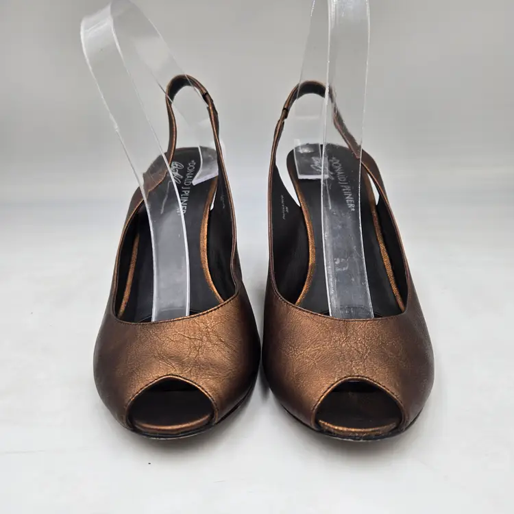 Donald J. Pliner  Leather Bronze Slingback  Heels Peep Toe Shoes SZ 9 Wedding