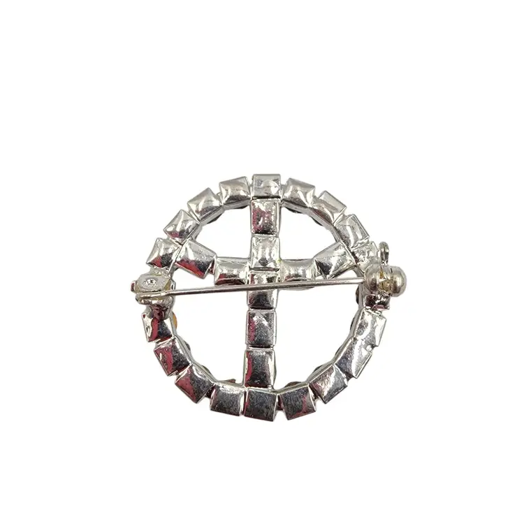Vintage Peace Sign Clear Rhinestone Brooch Silver-Tone Prong Set Pin Retro