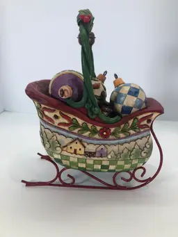 Jim Shore Heartwood Creek “Sleigh Bells Ring” Santa Sleigh With 5 Ornaments Figurine Decor