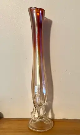 Vtg Dugan Three Twigs Vine Carnival Glass Bud Vase 9.5” Marigold Early 20th Cent