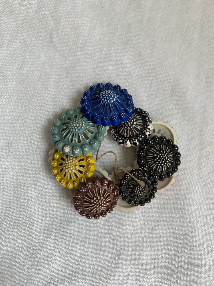 Vintage Lot of 13 Colorful Buttons Still on Original String Plastic 1940's-1960's