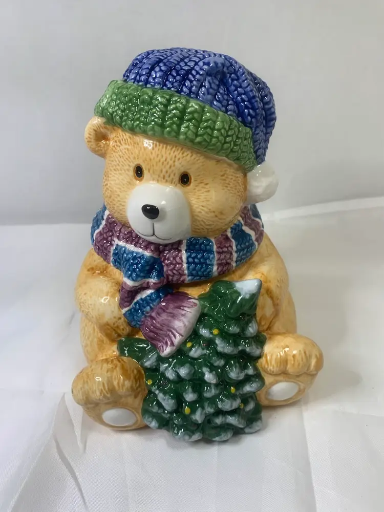 Vntg Bear Christmas Cookie Jar