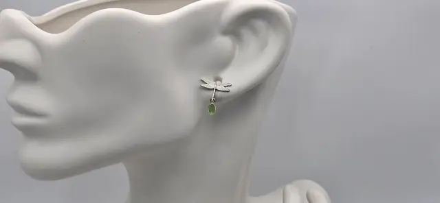 Pair of Maine Sea Glass & Dragonfly Earrings, NN Artist Made