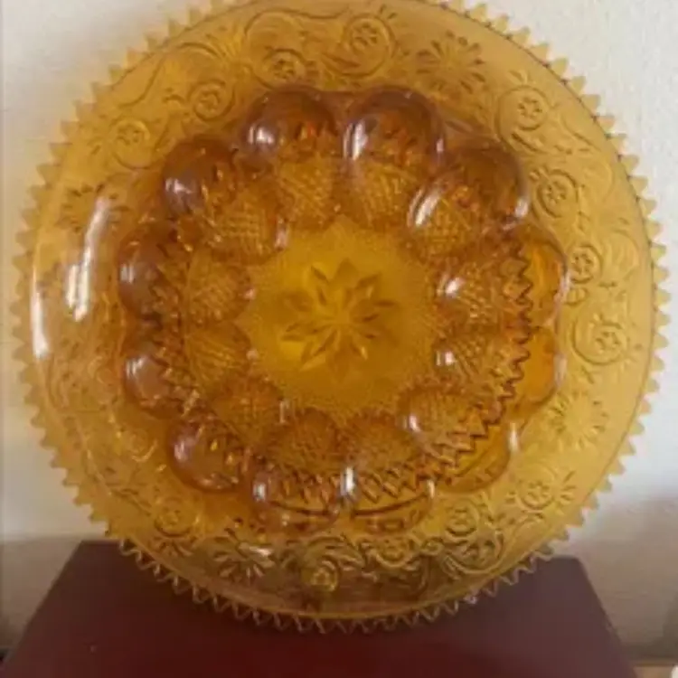 Amber Diamond Point Egg Plate