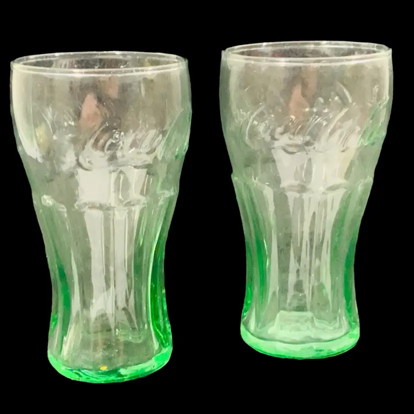 Vtg Coca Cola Drinking Glass Mug Green Glass Set of 2 Coca Cola Advertisement Glasses - Coca Cola Gift - Vtg Coca Cola Decor Soda Advertising