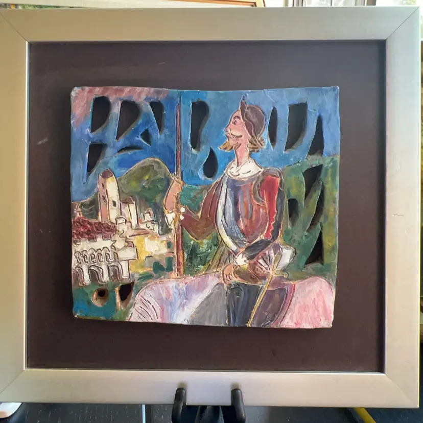 Vintage Mounted Framed Majolica Art Pottery Tile Montelupo Style 8”   9” Tile, 15” x 13.75” Framed