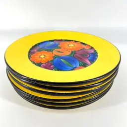 Set 6 Mrazek Pottery Czech Peasant Art Yellow Floral Lunch Dessert Plates
