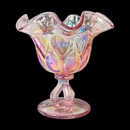 Vintage Fenton Iridescent Pink Scalloped Open Footed Pedestal Bowl/Compote 5.5” Tall