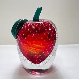 Murano Bullicante Art Glass Apple Controlled Bubbles Applied leaf And Stem VTG Hand made