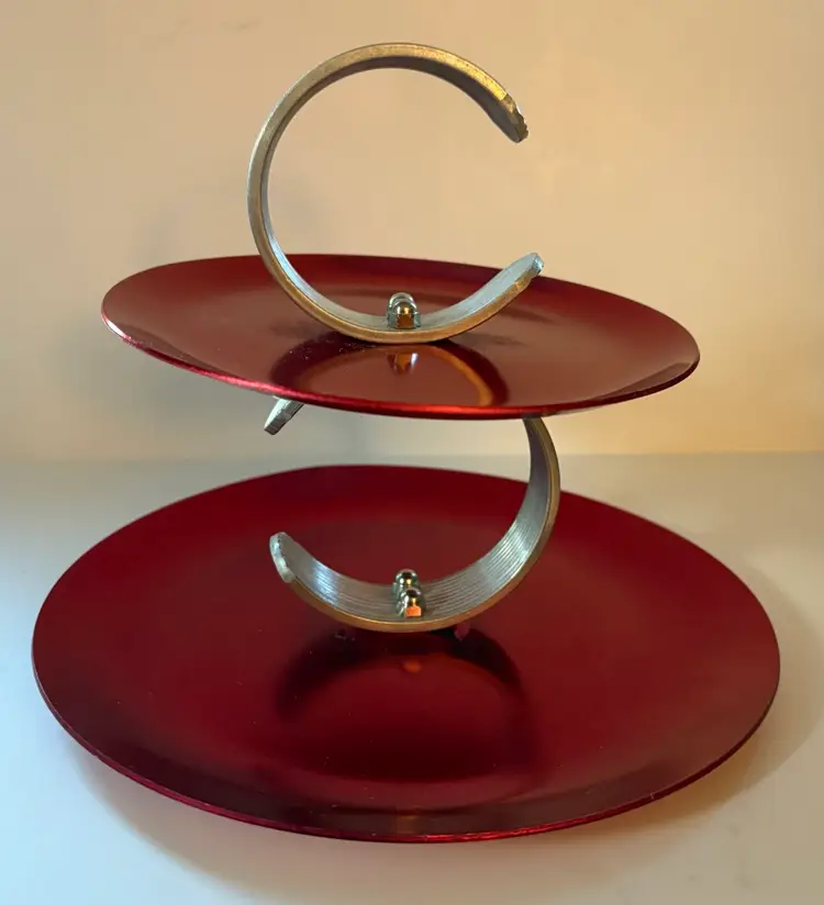 Regalware Quality Aluminum -MCM Red Two Tier Serving Tray