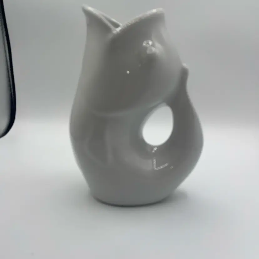 Original Gurgle Pot Fish Pitcher 2006 Stoneware 9.5" White
