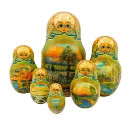 Vintage Russian Matryoshka Nesting Dolls Set of 7 Signed 80s Nature Folk Art