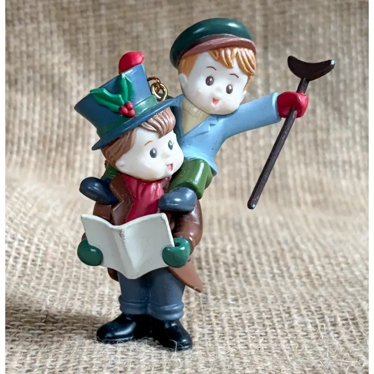 Vintage A Christmas Carol Scrooge & Tiny Tim Plastic Christmas Ornament Dickens