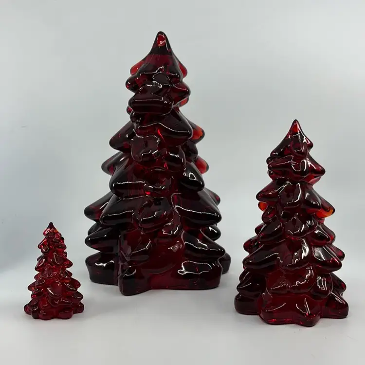 Ruby Red Amberina Art Glass 3 Tree Collection Mosser 3” 5.75” 8.5” Glows