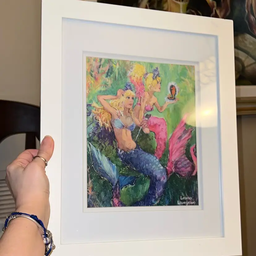 Framed Print Florida Artist Leoma Lovegrove Club Mermaid “Zoe & Zadie” (13” X 16” Framed) Print Is 8x11