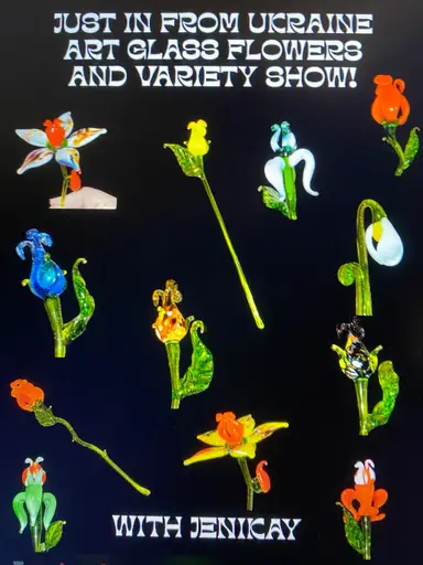 Just In From Ukraine Hand Blown Art Glass Long Stem Flowers Box 1