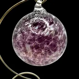Purple & White Glass Hand Blown Crackle Orb or Ornament 3" dia