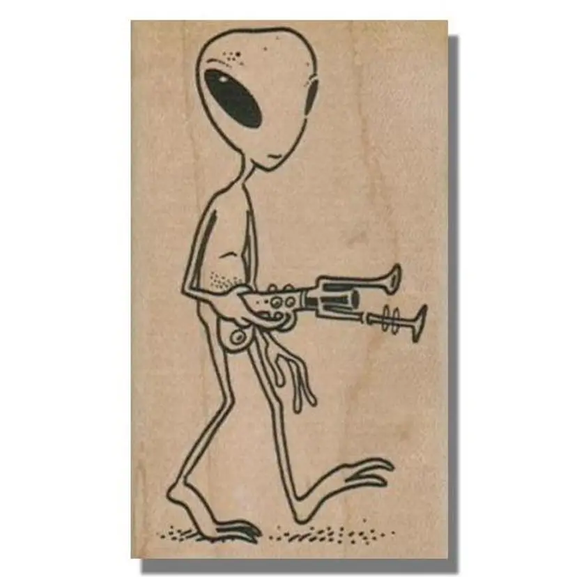 Alien With Gun Rubber Stamp