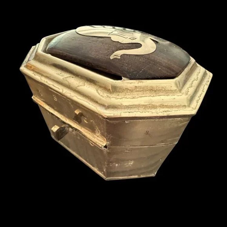 Vintage Brass and Wood Elephant Trinket Octogonal Box Keepsake
