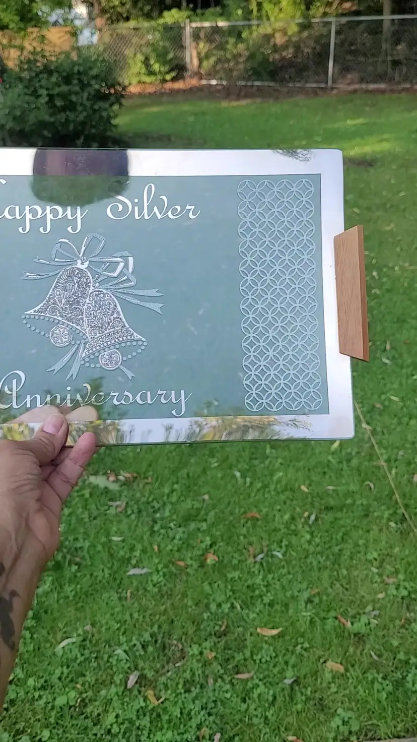 MCM 25th Anniversary Glass Plattwr with Wood Handles