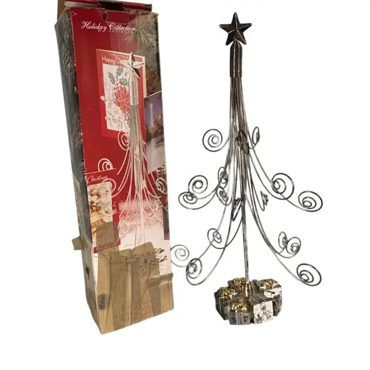 Vintage Godinger Silver-Plated Christmas Card Tree with Original Box 18” Tall