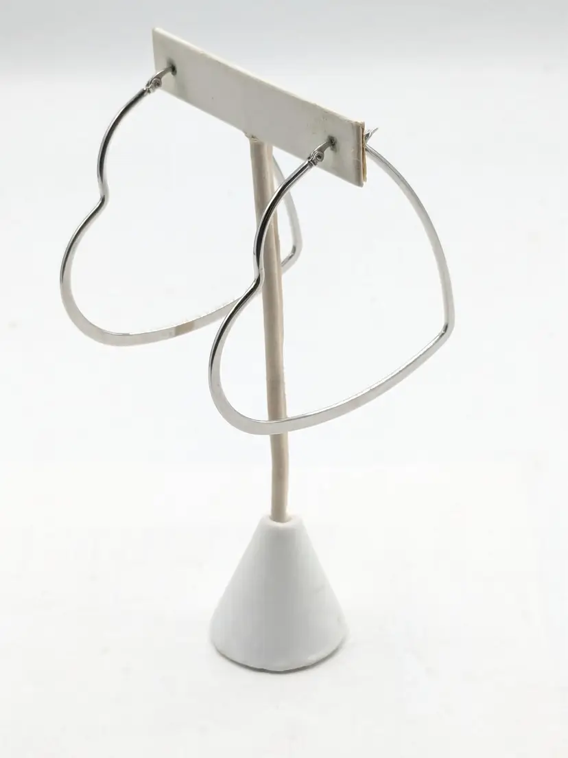 Heart-Shaped Silver Tone Hoop Earrings