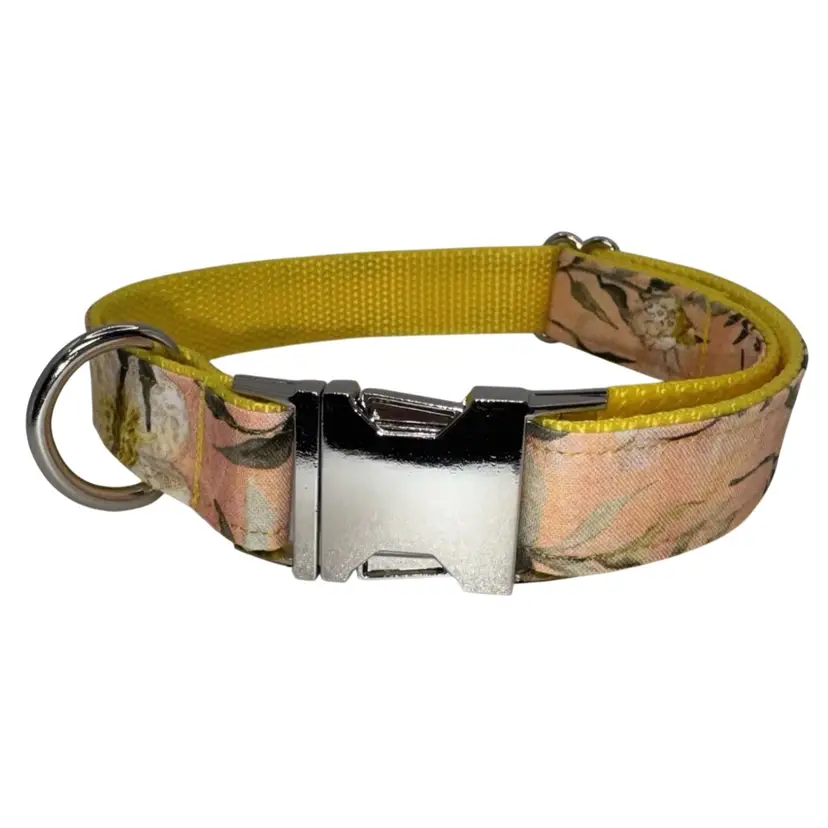 Dog Collar Yellow Butterfly Surprise Large Handmade Heavy Duty Metal Buckle NEW