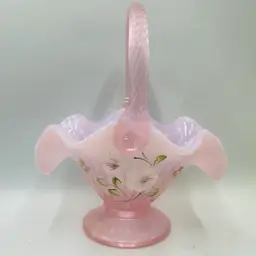 Fenton Pink Opalescent Hand Painted Glass Basket