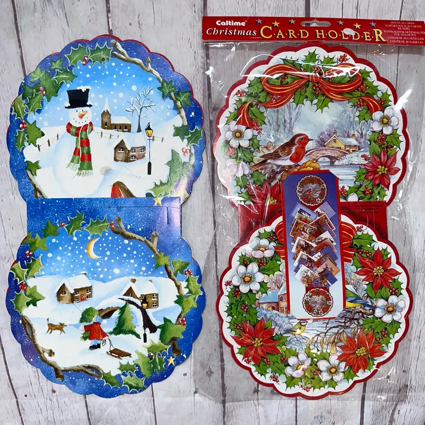 NOS Sealed In Package Vintage Caltime Christmas Card Holder Set Made In England