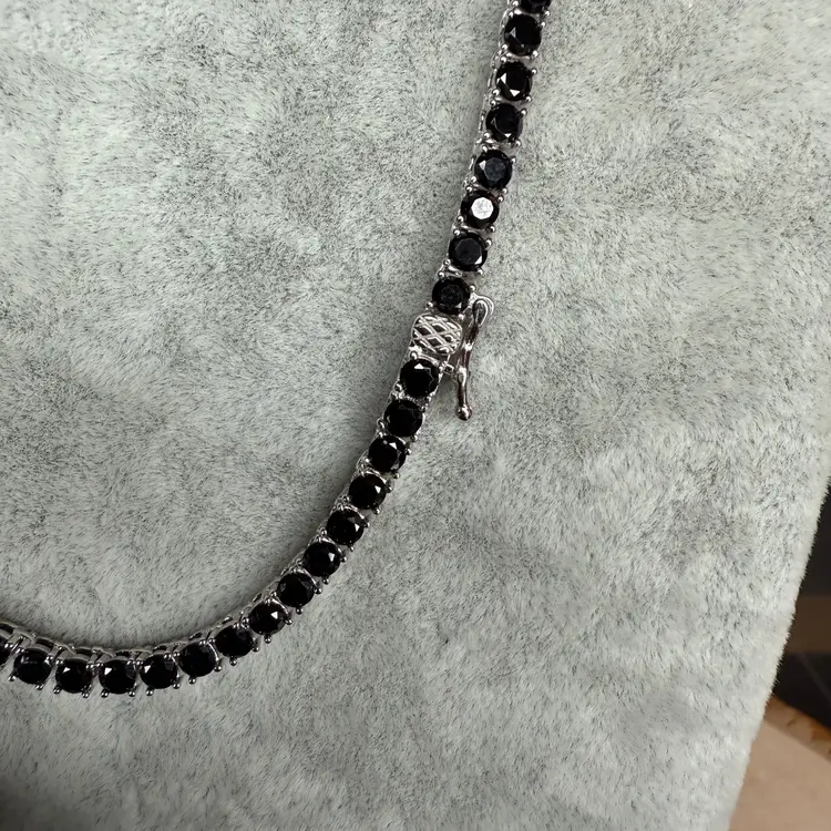 Black Onyx Tennis Necklace & Earrings  925 Sterling Silver - 18"