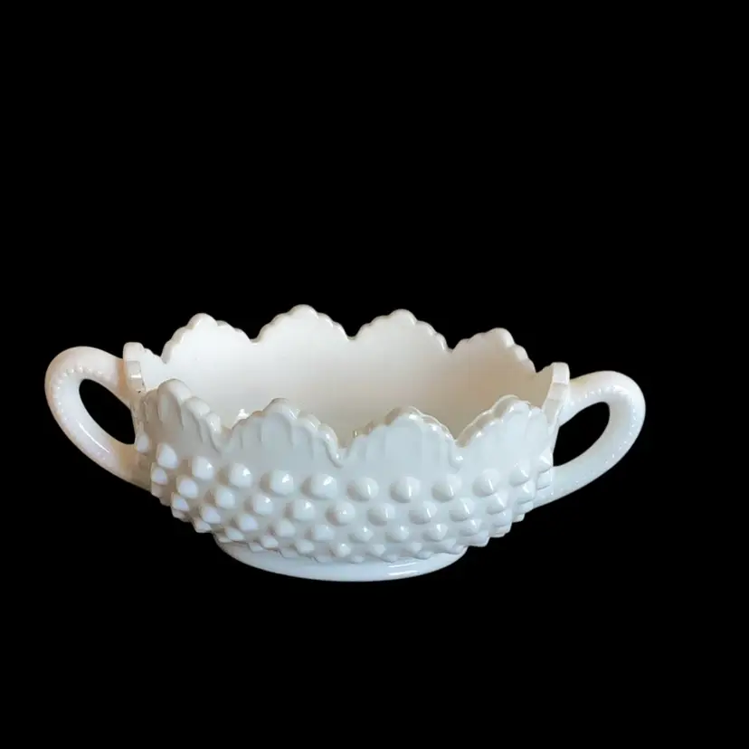 Unmarked Fenton Hobnail Milk Glass Nut/Candy Dish  6.75 X 2.5 Inches
