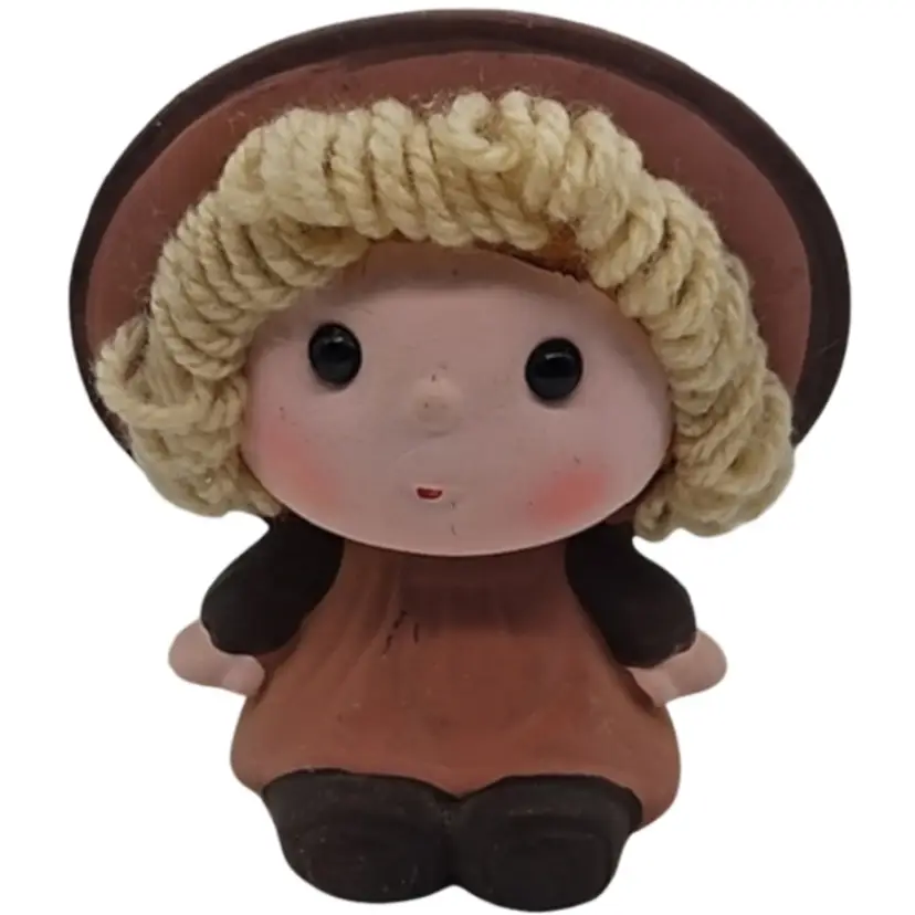 Enesco Vintage Sitting Girl Ceramic Chalkware Coin Bank