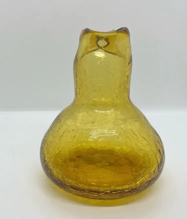 Blenko Pinched Crackle Glass Vase 5 1/2 Inches Yellow