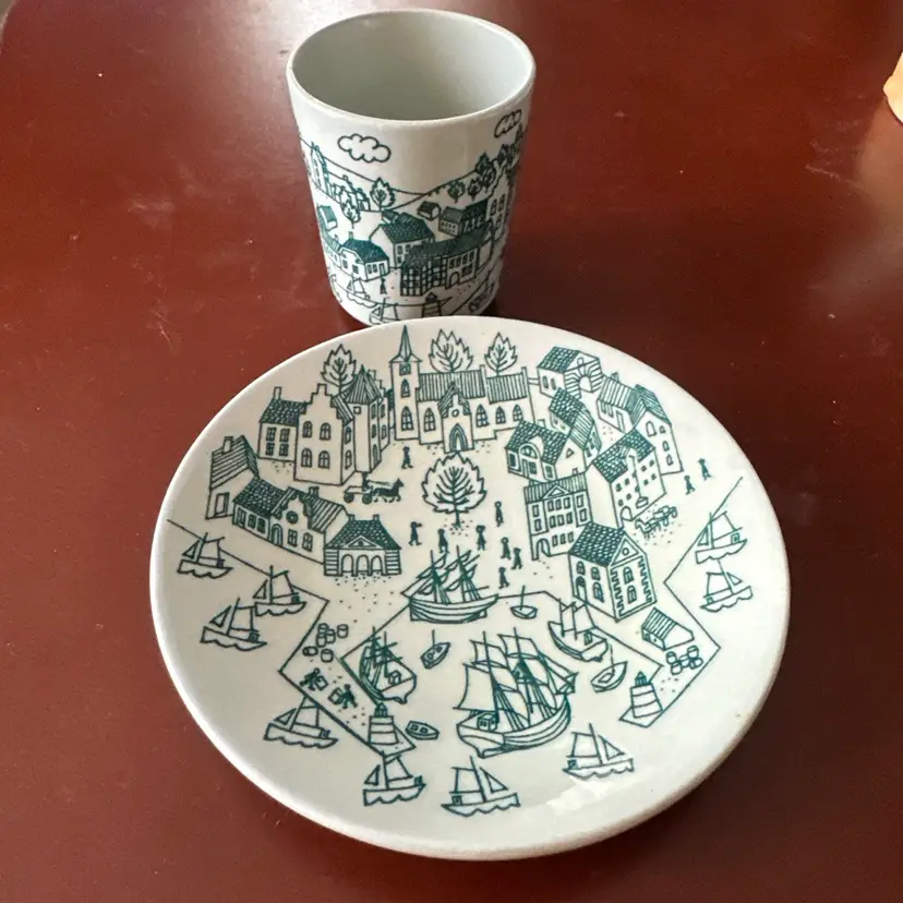 NYMOLLE HOYRUP Faience #4006 Denmark ESPRESSO TEA CUP & SAUCER PLATE Set