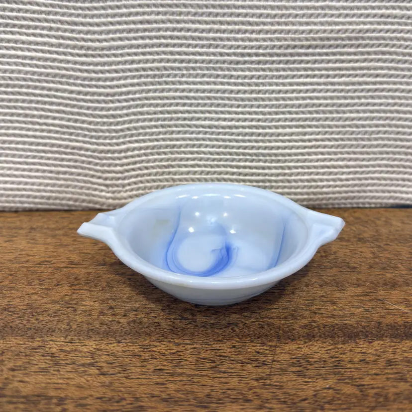 Blue Slag Glass Ashtray: Vintage 5 Inch Akro Agate Marbled Ellipsoid Dish (0246-25)