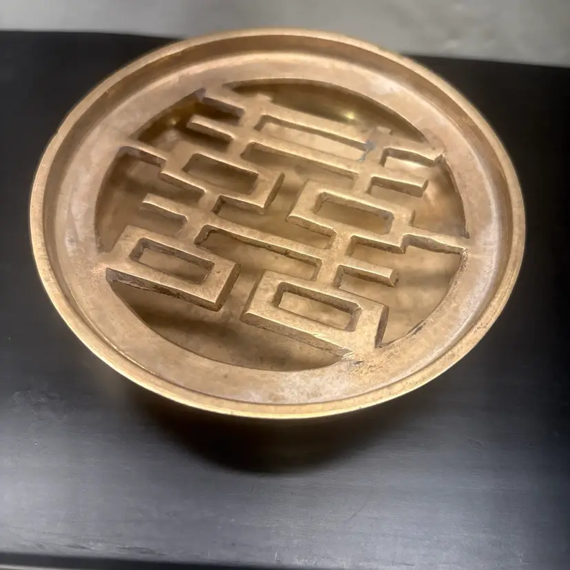 Vintage 1980s Mid Century Modern Brass Double Happiness Incense Burner Ash Tray