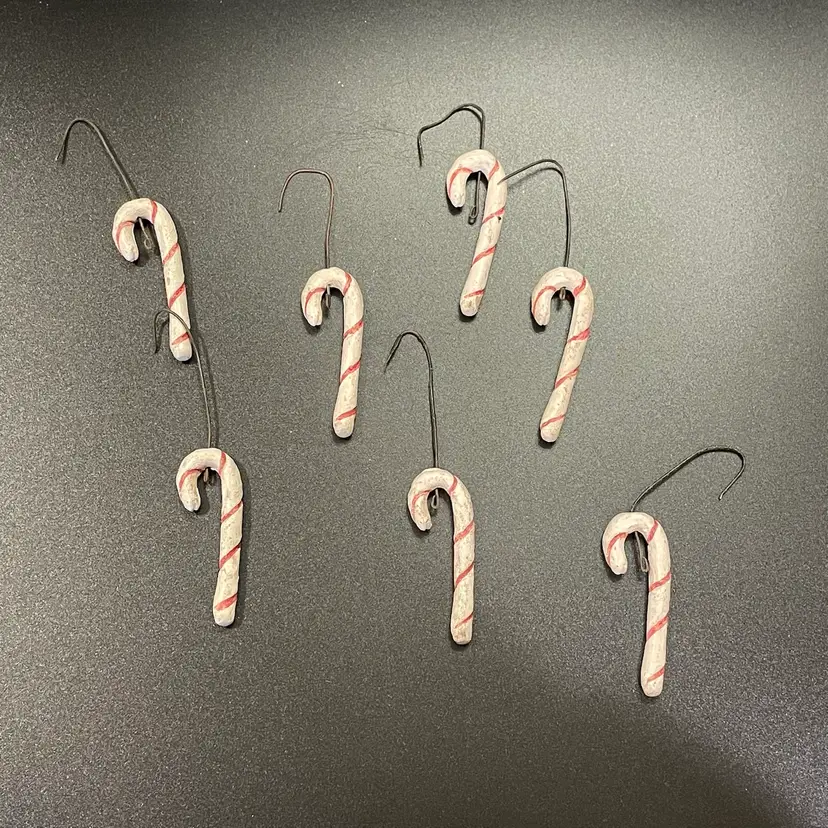 Miniature Candy Cane Hanging Christmas Ornaments Primitive Vintage Set of 7