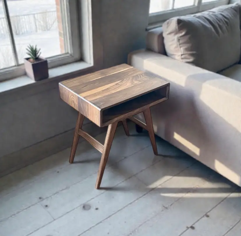 Aspen Walnut Side Table – Solid Walnut Modern End Table with Storage | Handmade