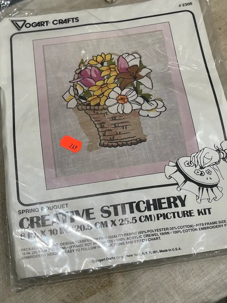 Flower Basket Vintage Crewel Kit NOS New Old Stock Sealed