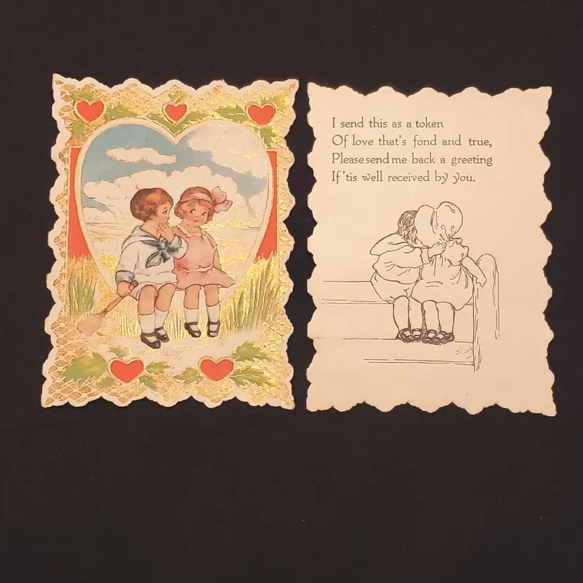 Valentine’s Day Whitney Greeting Card (TORN) Boy & Girl In Heart Vintage DAMAGED